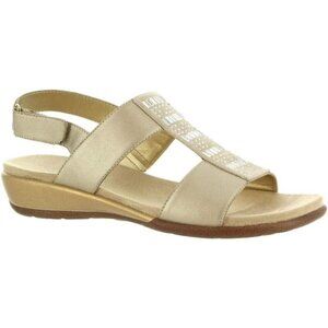 Easy Spirit Women's Hazel Wedge Sandal Open Toe Flats Gold Rhinestone NEW 11 M